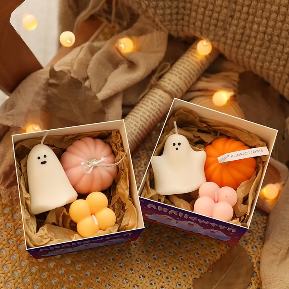 3pcs/set Scented Candles Halloween Ghost Gift Box Set Home Decoration Small Ornaments Holiday Gifts