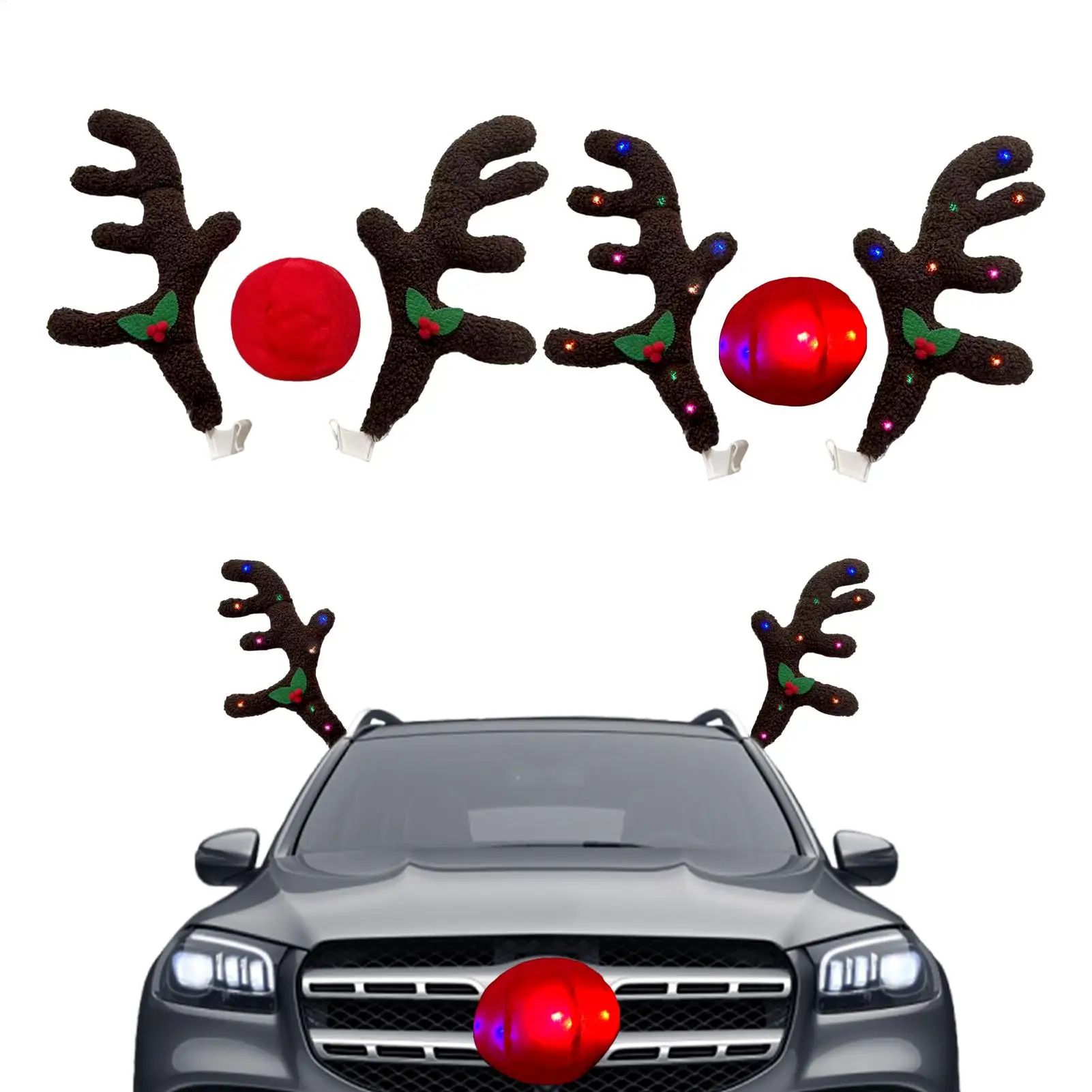 

Car Reindeer Antlers Holiday Auto Exterior Costume Christmas Reindeer for Car Ornaments for Suv Van Truck Vehicle Automotive