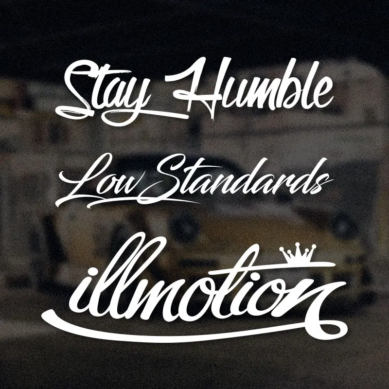 illmotion / Low Standards / Stay Humble Creative Letters Car Front and Rear Windshield Stickers Auto Logo Refit Sunscreen Decals