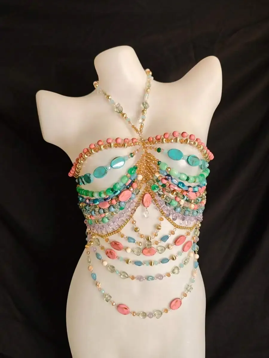 

Multicolor Beaded Body Chain For Women Festival Party Nightclub Wear