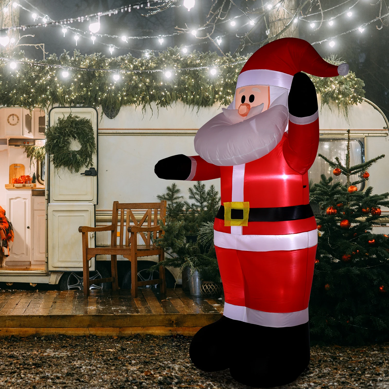 8ft with 4 Light Strings Inflatable Garden Santa Claus Decoration, Christmas Atmosphere Decoration, Warm and Love