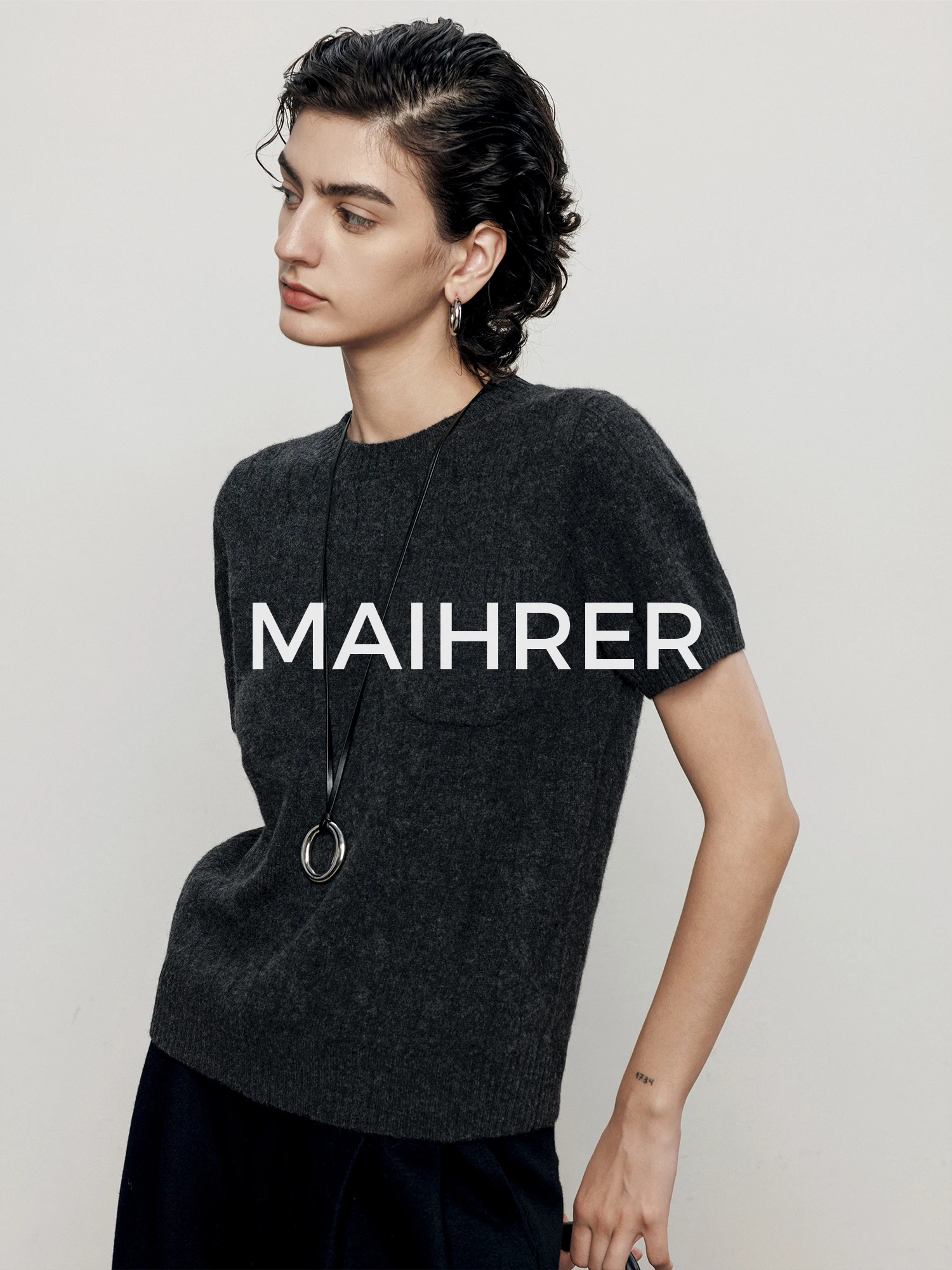 

Maiher00 Pure Wool round Ne Knitted Sweater Women's Casual ort Sve T-irt Spring New Sle Comfortable Commute Wear