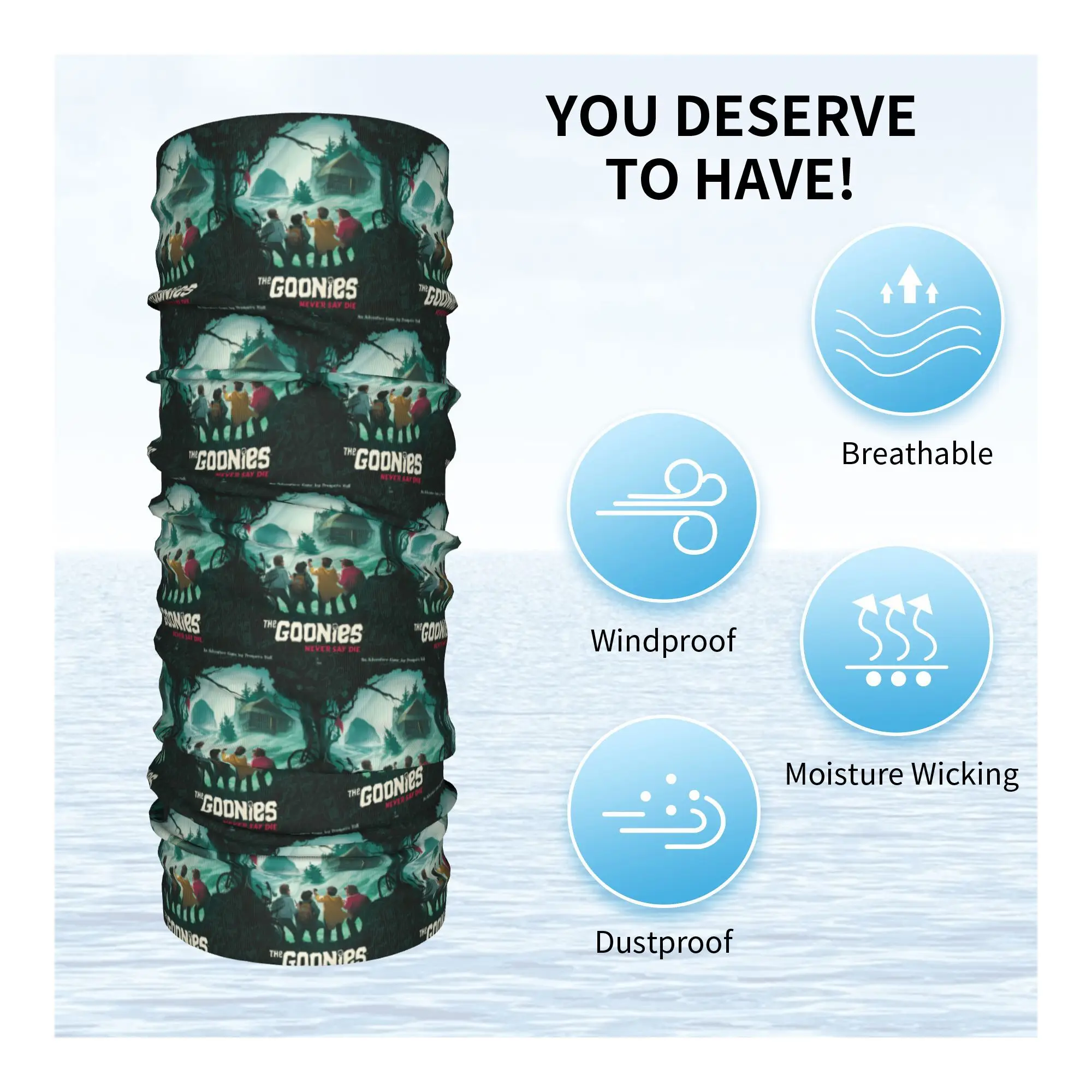 Goonies Never Say Die! Distressed Design Bandana Neck Cover Mask Scarf Warm Cycling Scarf Hiking Fishing Unisex Adult Washable