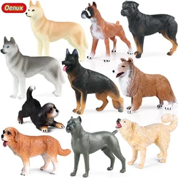 Oenux New Farm Dogs Pet Figurines Rottweiler Collie Huskie Bulldog Schnauzer Model Action Figures Cute Home Decoration Kids Toy