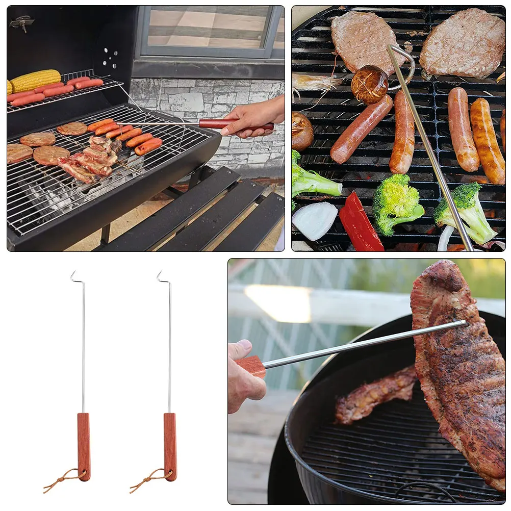 

2pcs Stainless Steel Meat Fork Bbq Roasting Stick Grilling Hook Sausage Turner Steak Flipper Kitchen Supplies Camp Beach Party