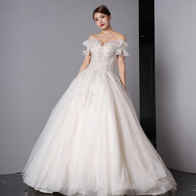 Princess Sweetheart a-line abiti da sposa paillettes lucide perline Appliques abiti da ballo in Tulle per abito da sposa lunghezza pavimento matrimonio