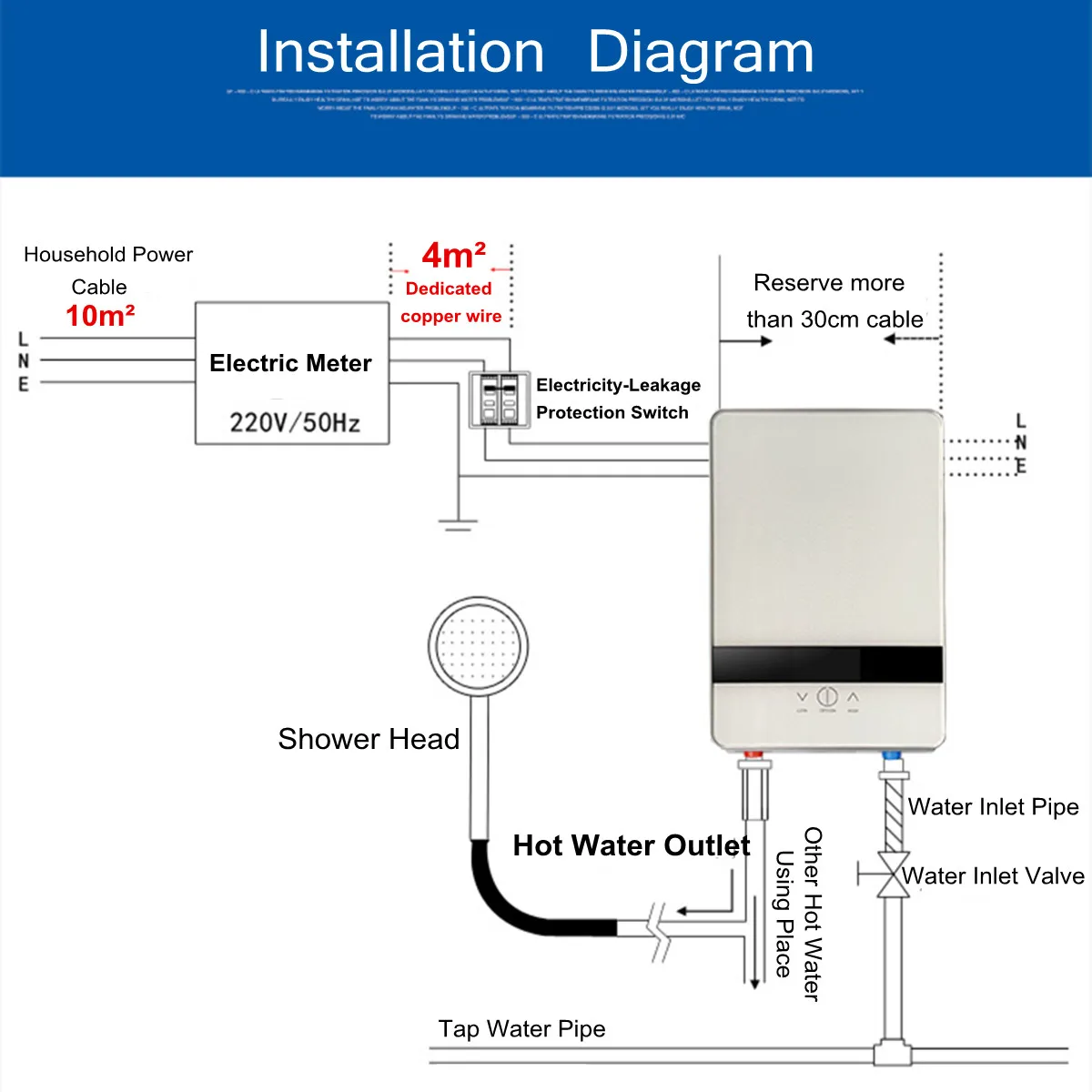 

6500W Instant Water Heater 220V Bathroom Tankless Electric Water Heater Self-checking LCD Digital Display White Thermostat