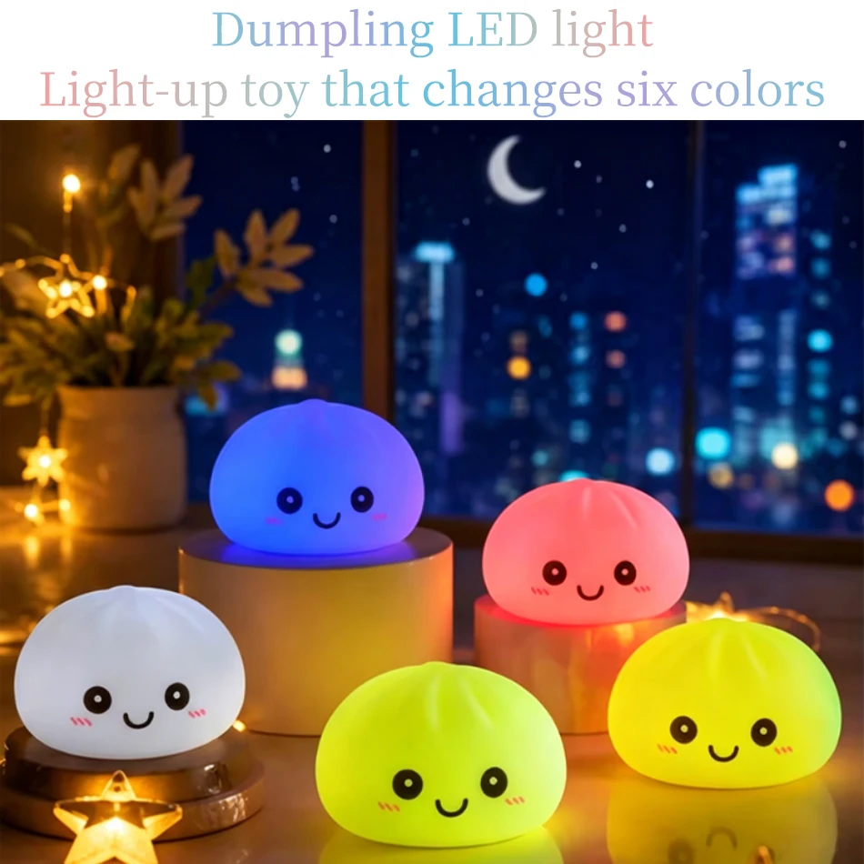Trendy Dumpling LED Night Light, 6-Color Gradient Silicone Squeeze Light, Dorm Atmosphere Light, Suitable for Children's Bedroom