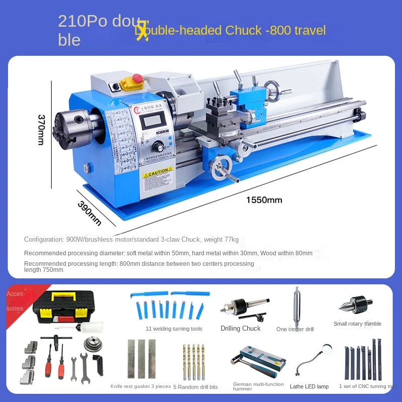 1000mm 210 Double Chuck Mini Manual Metal Lathe Machine Pool Cue Repairing Lathe