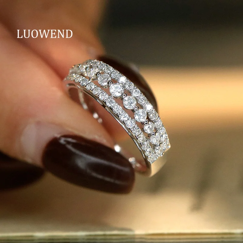 

LUOWEND 100% 18K White Gold Rings Classic Design 0.65carat Real Natural Diamond Engagement Ring for Women High Wedding Jewelry