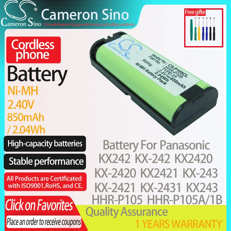 CameronSino Battery for Panasonic KX242 KX-242 KX2420 KX2421 KX2422 KX-243 KX-2431 fits Avaya 700503110 Cordless phone Battery