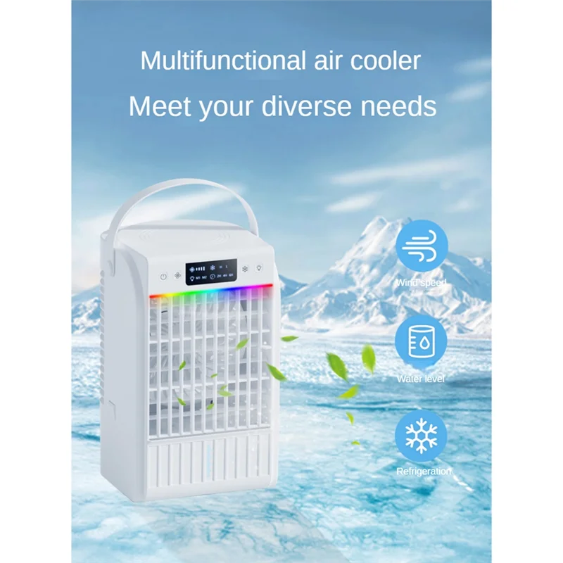 

Портативный вентилятор кондиционера, испарительный воздухоохладитель, увлажнитель кондиционера с 3 скоростями, 7 цветов для комнаты, кемпинга, простой в использовании