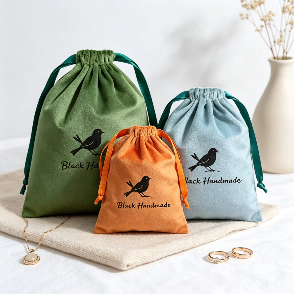 

100Pack Velvet Packaging Pouches Luxury Wedding Favor Candy Goodies Drawstring Bag Custom Logo Jewelry Organizer Gift Storage