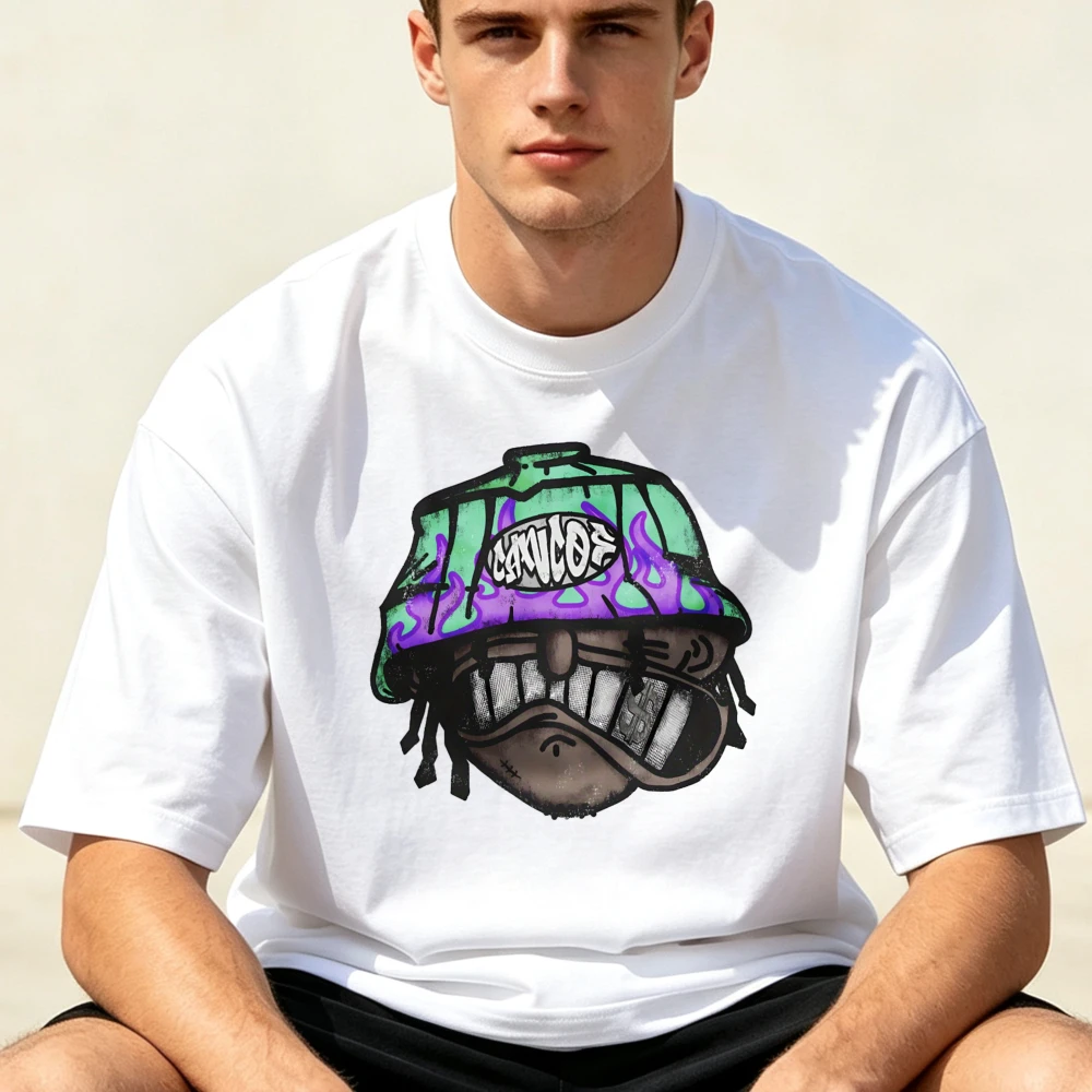 Unisex Hip Hop Monster Face Graphic T Shirt Men Graffiti Dreadlocks Cap Print Short Sleeve Round Neck Casual Streetwear Tees