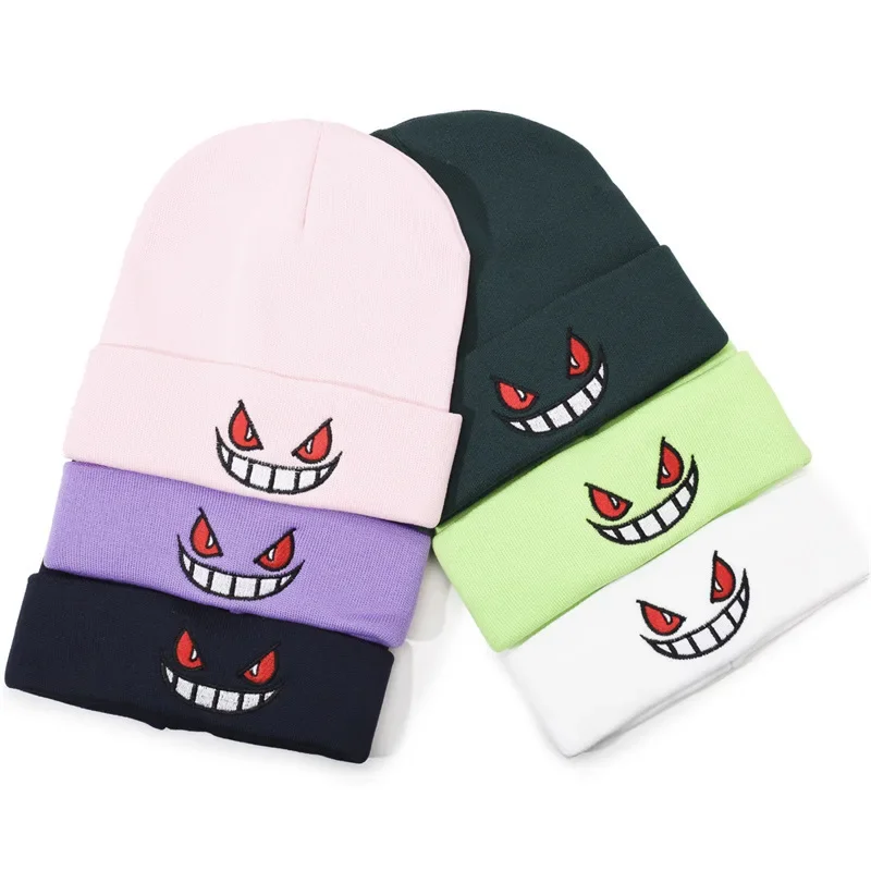 

Anime Adult & Kids Cartoon Embroidered Knitted Autumn Winter Warm Hat Wool Hat Gengar Beanies Cosplay Prop Christmas Gift