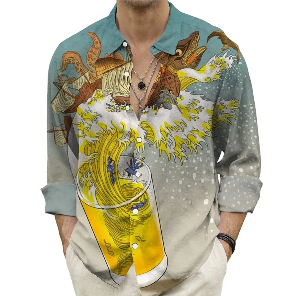 

2026 Men's Floral Print Long Sleeve Shirt Fashion Design Luxury Long Sleeve Tops Men's Four Seasons Button Lapel Shirt