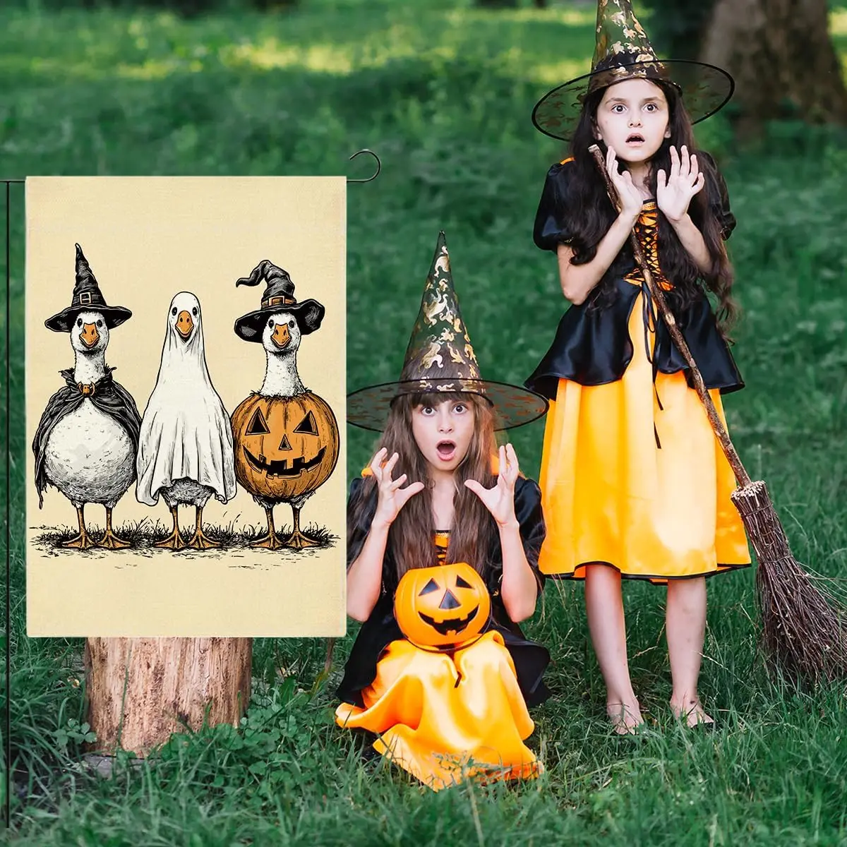Silly Goose Halloween Garden Flags for Outside Autumn Fall Pumpkins Ghost Decor Decorations for Outside Home Porch Double Si uui