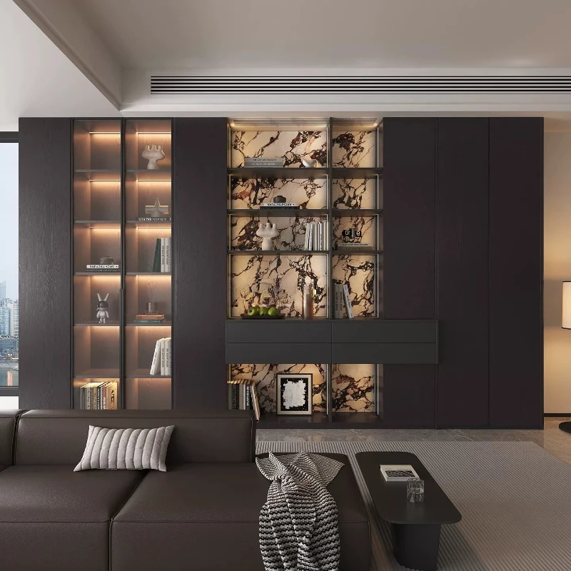

Solid wood arc anti-collision bookcase living room against the wall out of the trend sofa background cabinet