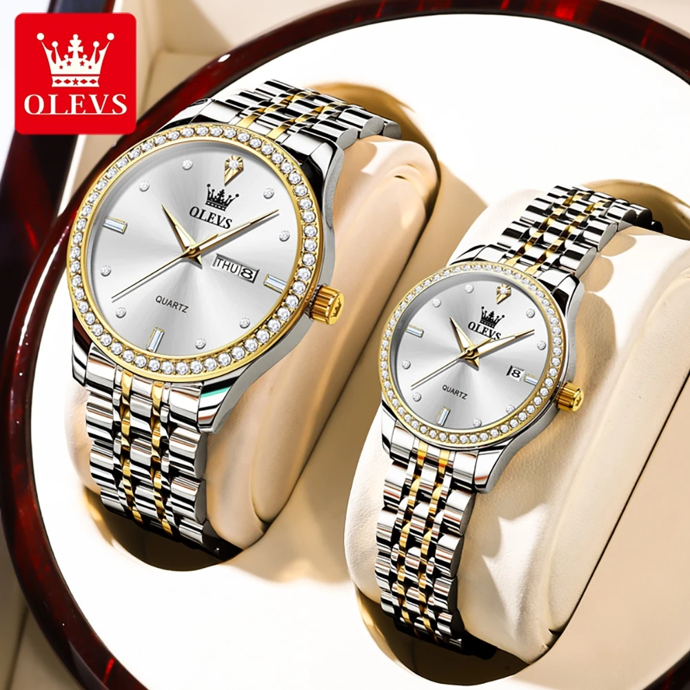 OLEVS New Couple Watch Diamond Luxury Waterproof Quartz Watch for Men and Women Waterproof Original Brand Romantic Lovers Watch