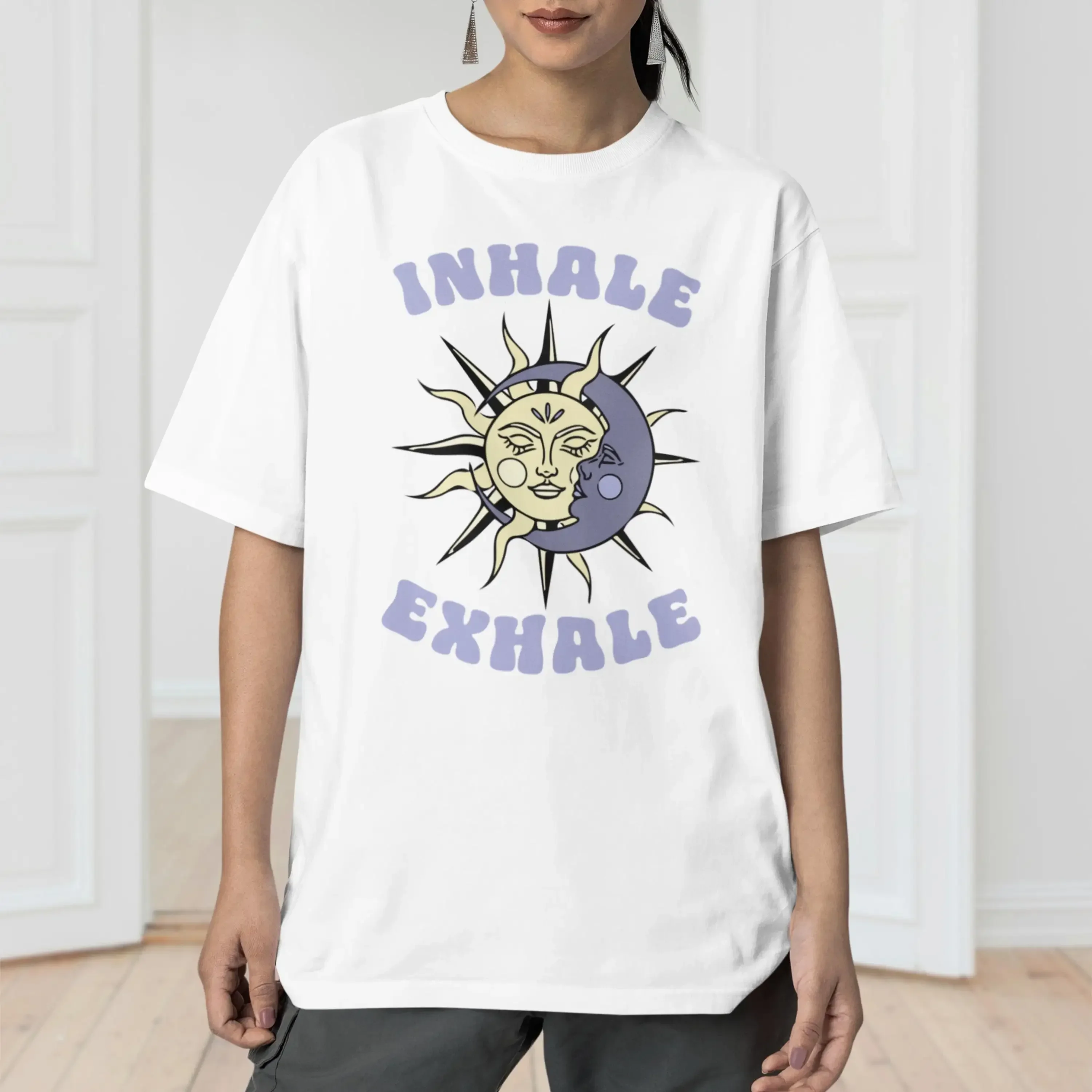 Yoga T Shirt Sun and Moon Celestial Boho Spiritual for Instructor Zen Mystical s