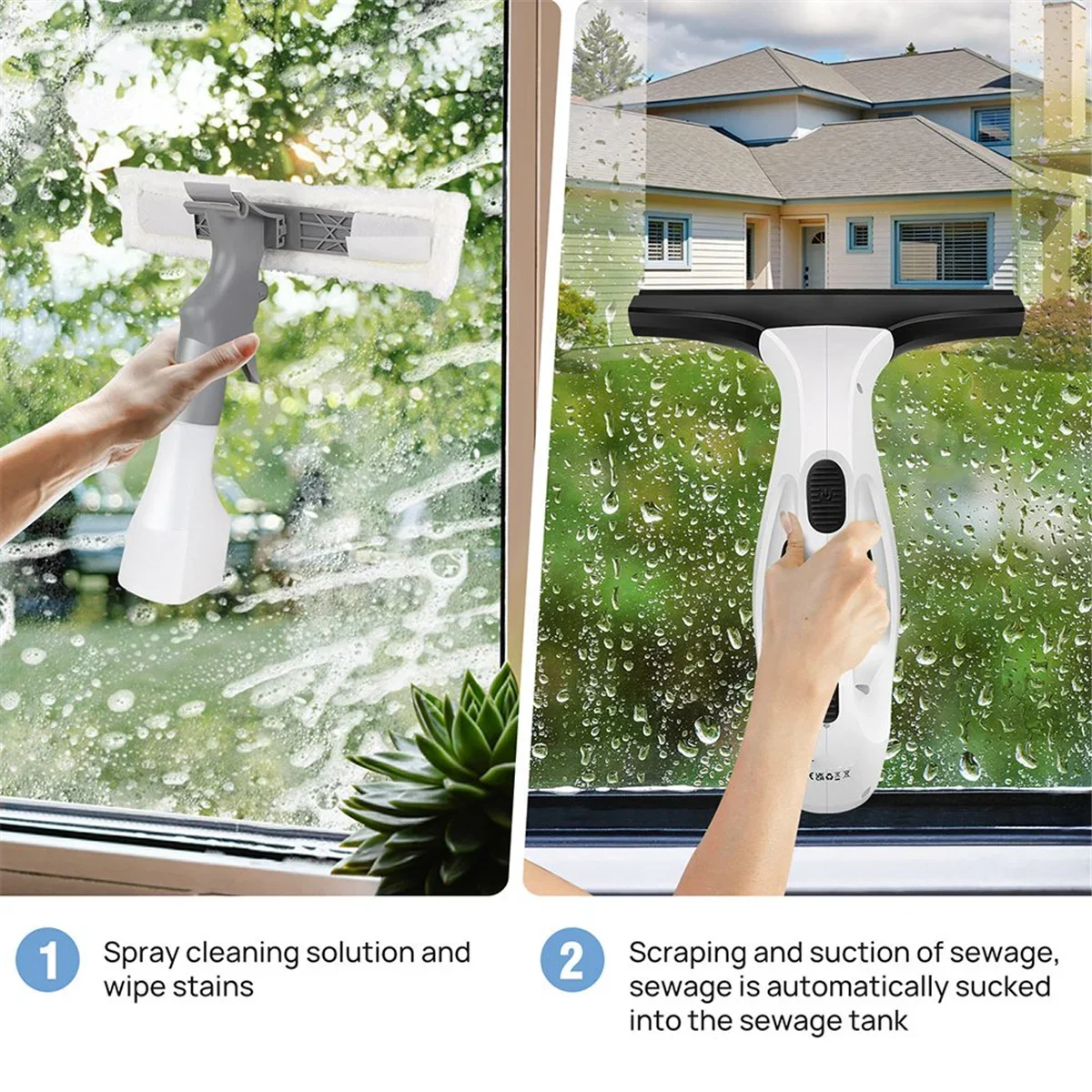 Cordless Cleaner Handle Rechargeable Squeegee Element with Water Tank,Window Washer with Bottle EU Plug