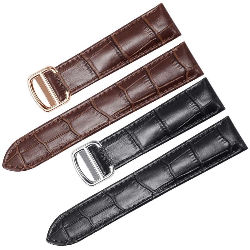 Substitute Tank Square Must London Santos Key Series Bucket Fold Buckle Cowhide Watch Strap 14/16/17/18/20/22/23/24/25mm