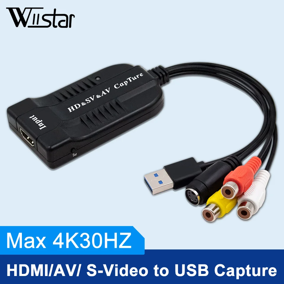 

USB Video Capture HD AV S Video TO Adapter Game Grabber Record for Live Switch Xbox PC 4K30hz