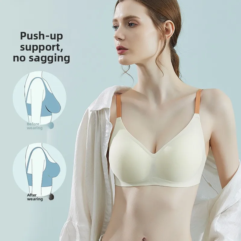 

Soft Supportive Luxury Bra for Young Women Back Beautifying Gathered Prevents Sagging Fixed Cup Traceless Underwear Nylon Fabric