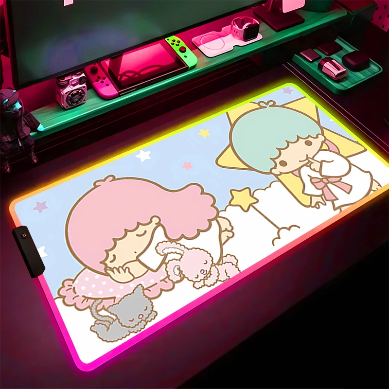 RGB LED Mouse Pad Laptop L-little Twin Star Rubber Extended Pad HD Mouse Mat Computer Game Mousepad PC Accessories Keyboard Pad