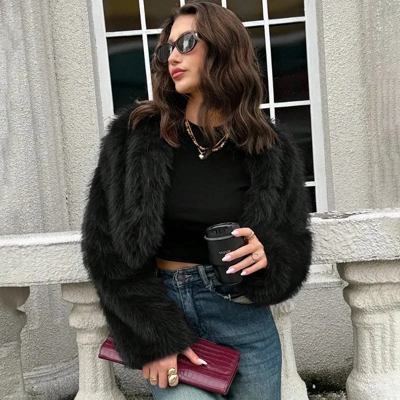 Talenza Women's Street Fashion Outwear Luxury Brand Gardient Cropped Faux Fur Coat Winter Hot Cool Girls Fluffy Short Fur Jacket