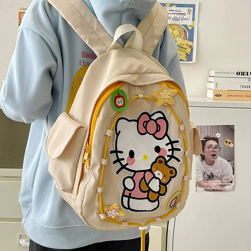 Sanrio tas punggung kapasitas besar, tas ransel kapasitas besar ringan, gambar kartun lucu, tas sekolah pelajar, Hello Kitty, baru