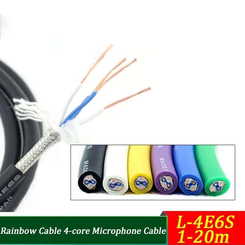 

Rainbow Cable 4-core Microphone Cable L-4E6S 1/2/3/4/5/10/20m Braided Shielded Audio Cable Mobile DIY Engineering Signal Line
