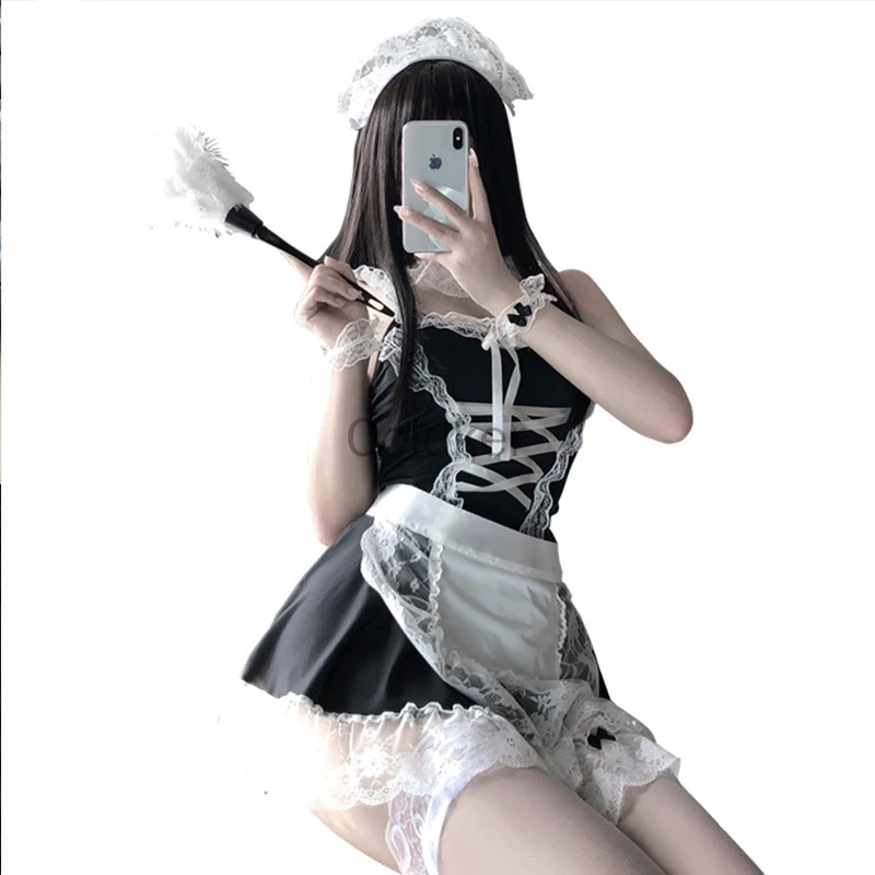 Fashion Lolita Hot Costume Lingerie erotica per le donne gioco di ruolo Babydoll Dress pizzo grembiule francese Costume Sexy uniformi del vestito da cameriera