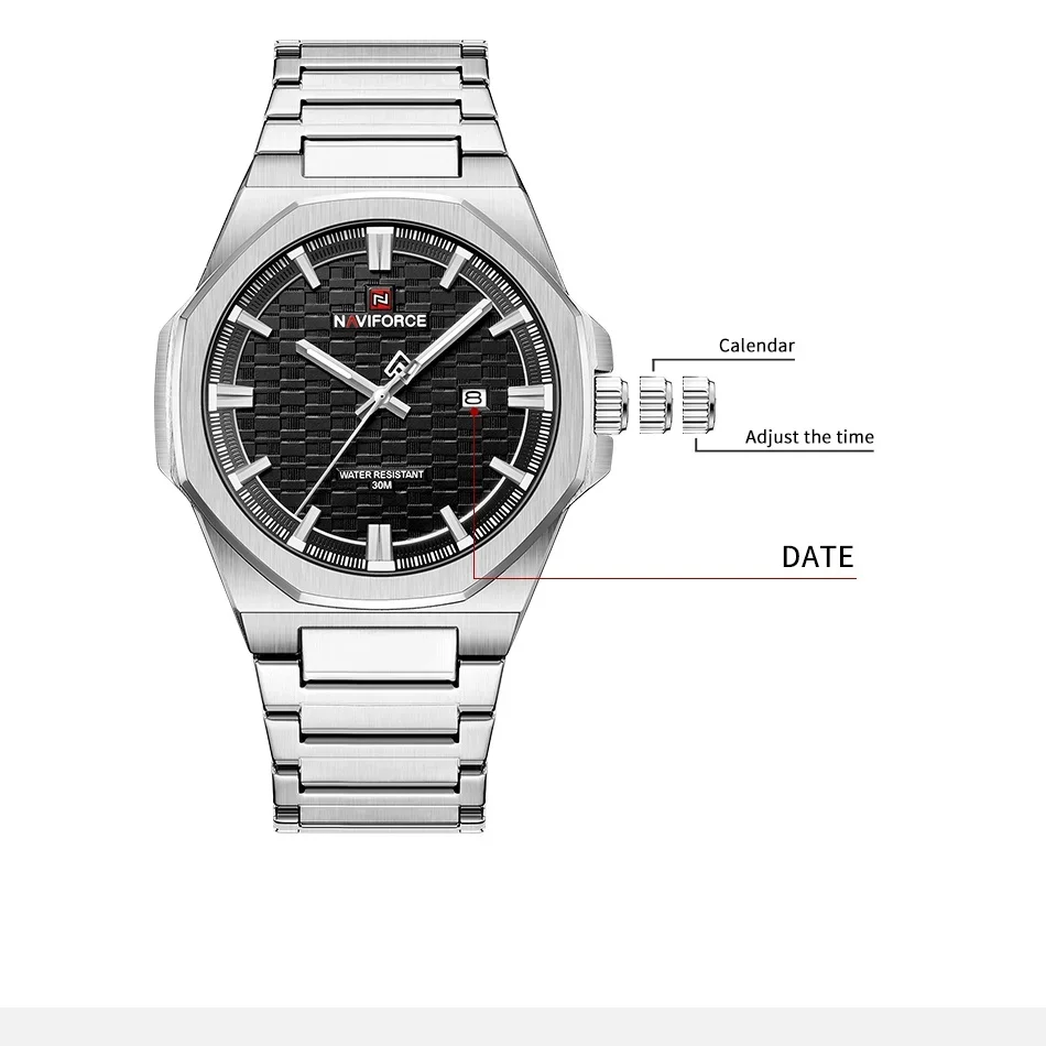 NAVIFORCE NF9245 Top Luxury Brand Steel Band Quartz Watch Man Japan movement Waterproof Sport Wristwatches