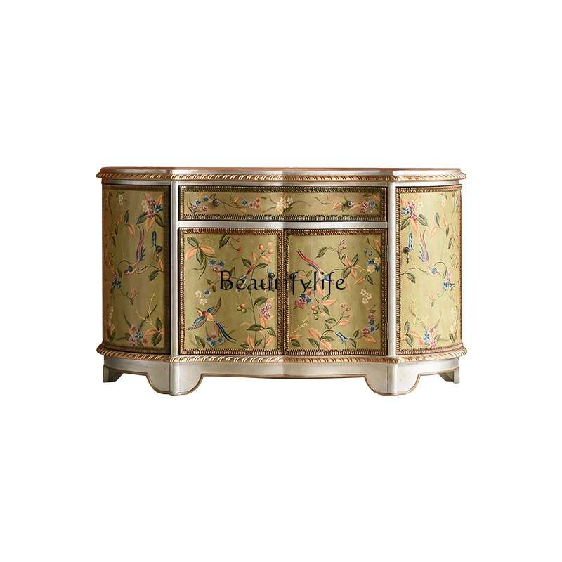 European retro painted entrance cabinet, American storage wall storage hand-painted decorative cabinet