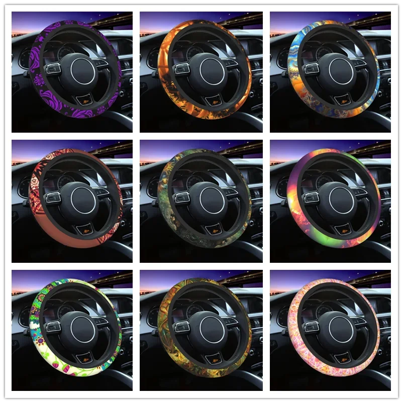 38cm Car Steering Wheel Cover Artistic Pattern Universal Cute Auto Decoration Colorful Automobile Accessory