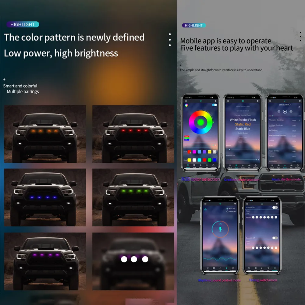 Car Grille LED Lights For Toyota For Tacoma For Ford F150 Raptor Style RGB Colorful Lamp Kits Wireless Bluetooth Control Lights - view 6