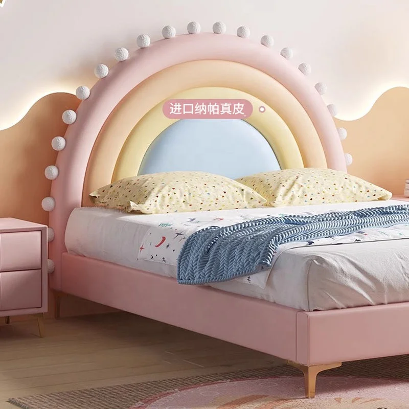 Multiple Colors Available, Creative rainbow Cartoon Cute Girl Bed, Comfortable Double Bed, Multiple Sizes Available.