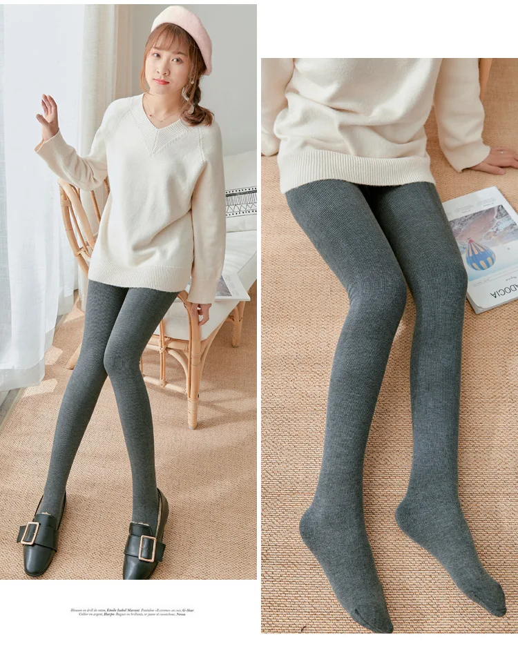 Gerippte Thermo-Leggings mit vertikalen Streifen für Damen im Herbst und Winter, Fleece, verdickt, Street Ready, nahtlos, hohe Taille, Thermohose – Detail 10