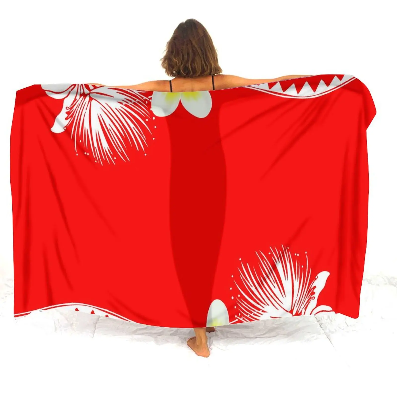 Flower Customization Comprehensive Windproof Beach Wrap Polynesian Fabric Skirt Women Beach Sarong Headscarf Island Sarong