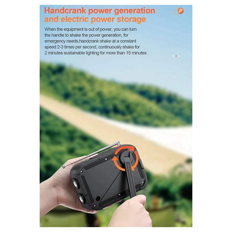 Solar Radio 5000mAh Emergency Solar Radio Hand Crank Charging with FM AM Weather Radios LED Reading Flashlight Bank Charger
