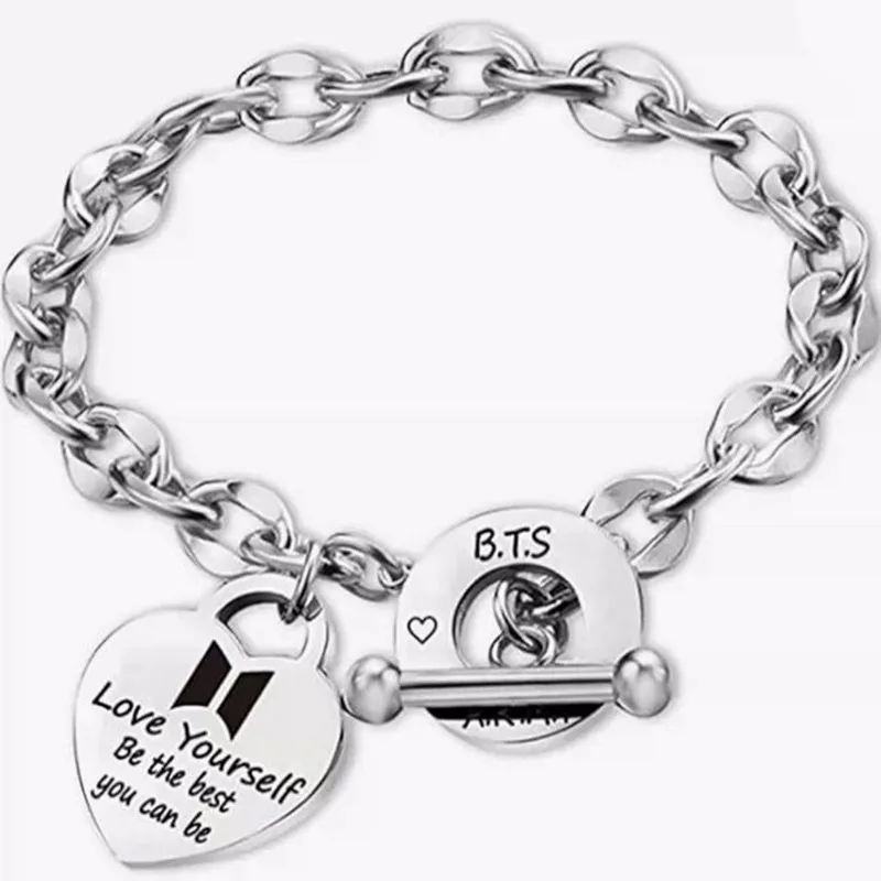 Kpop Fashion Versatile Stainless Steel Bracelet Titanium Steel Heart Tag Toggle Clasp Jewelry For Adult Daily Wear Concert Gift - view 4