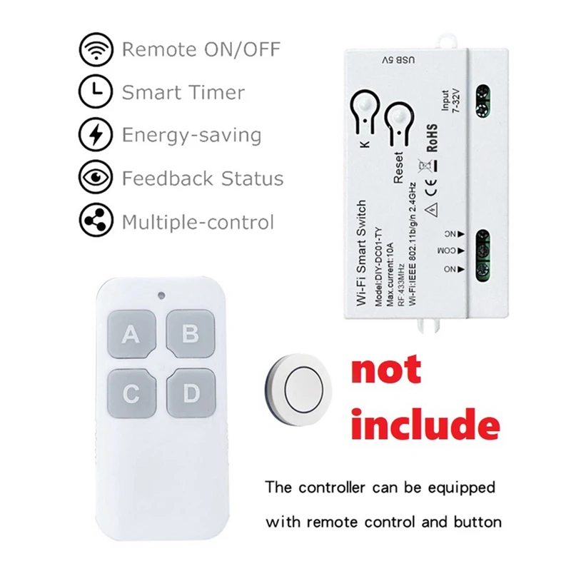 Tuya Wifi Smart Switch DIY Timer 1CH 7-32V USB 5V 2.4G Wifi Smartlife Home Automation Module For Alexa Google Home IFTT