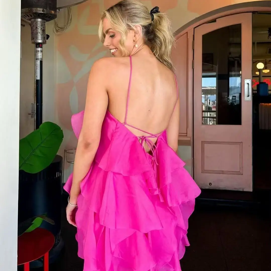 Vestido F E de Primavera ZBZR, Cintura Alta, Sem Mangas, Saia em Camadas, Vestido Urbano com Zíper nas Costas