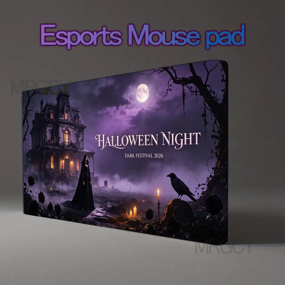 Gothic Halloween Night Large Mouse Pad Haunted House Crow Witch Anti‑Slip Rubber Desk Mat alfombrillas para escritorio