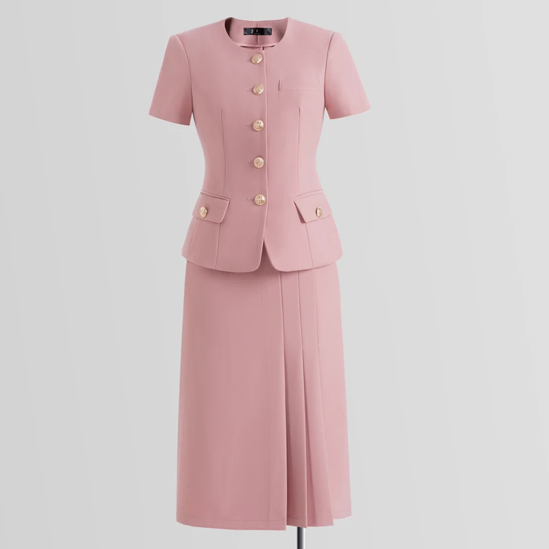 Navu conjunto de terno de manga curta para mulheres verão nova moda elegante uniforme de trabalho profissional escritório senhoras magro blazar e saia