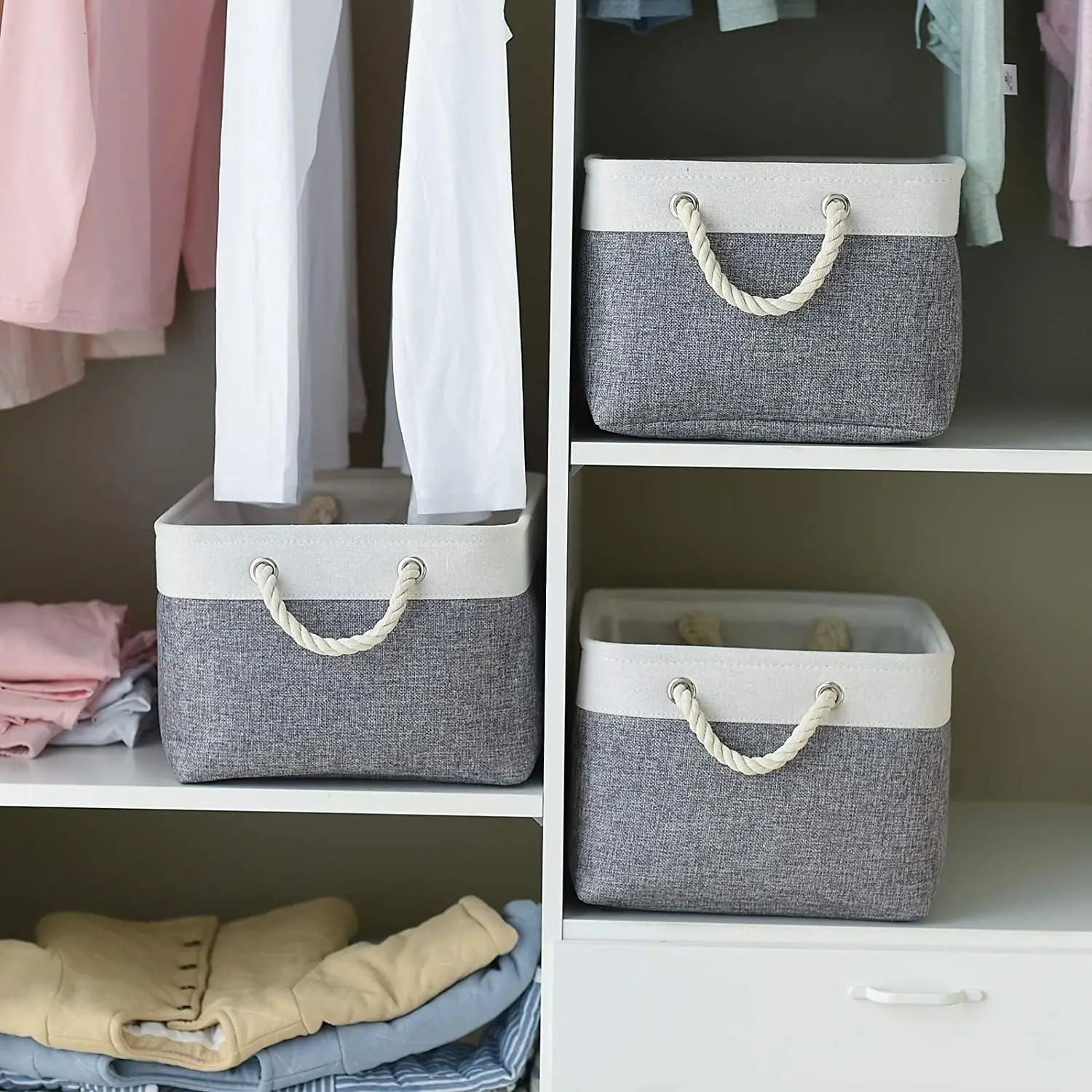 Cesta de Armazenamento Dobrável com Alça, Caixa Retangular para Armazenamento de Mesa, Suprimentos para Casa, Bolsa para Armazenamento de Roupas Íntimas, Meias e Brinquedos de Bebê