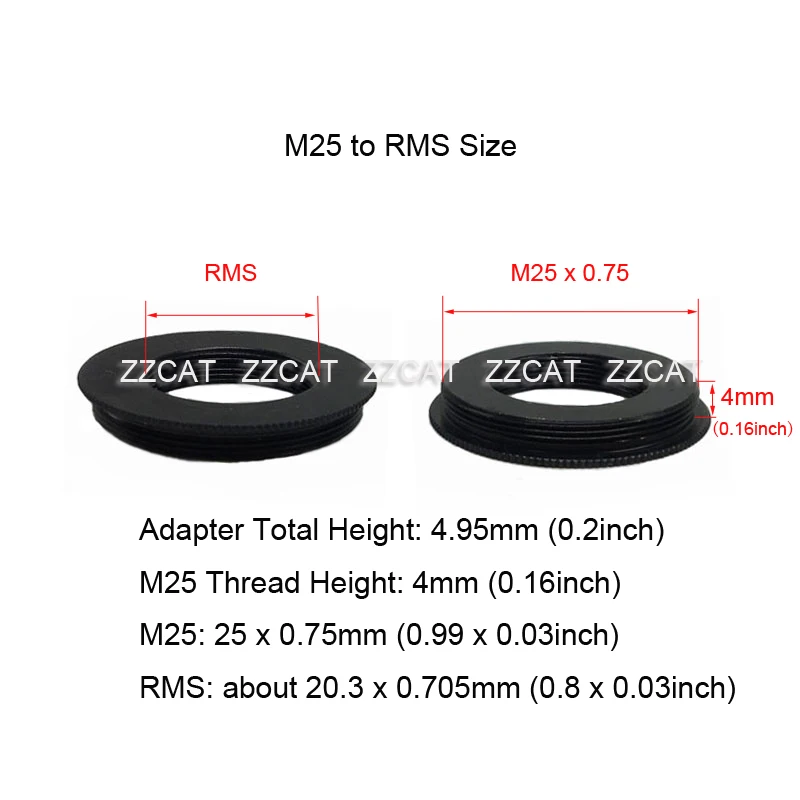 M25x0.75 to RMS Thread Adapter RMS to M25 Microscope Objective Ring for Leica Nikon Olympus Microscope Objective