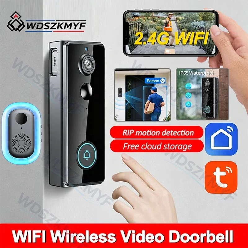 2.4GHz Tuya Wireless Video Doorbell Intercom Camera 4000mah Waterproof PIR Motion Detection Smart Home for Security Protection