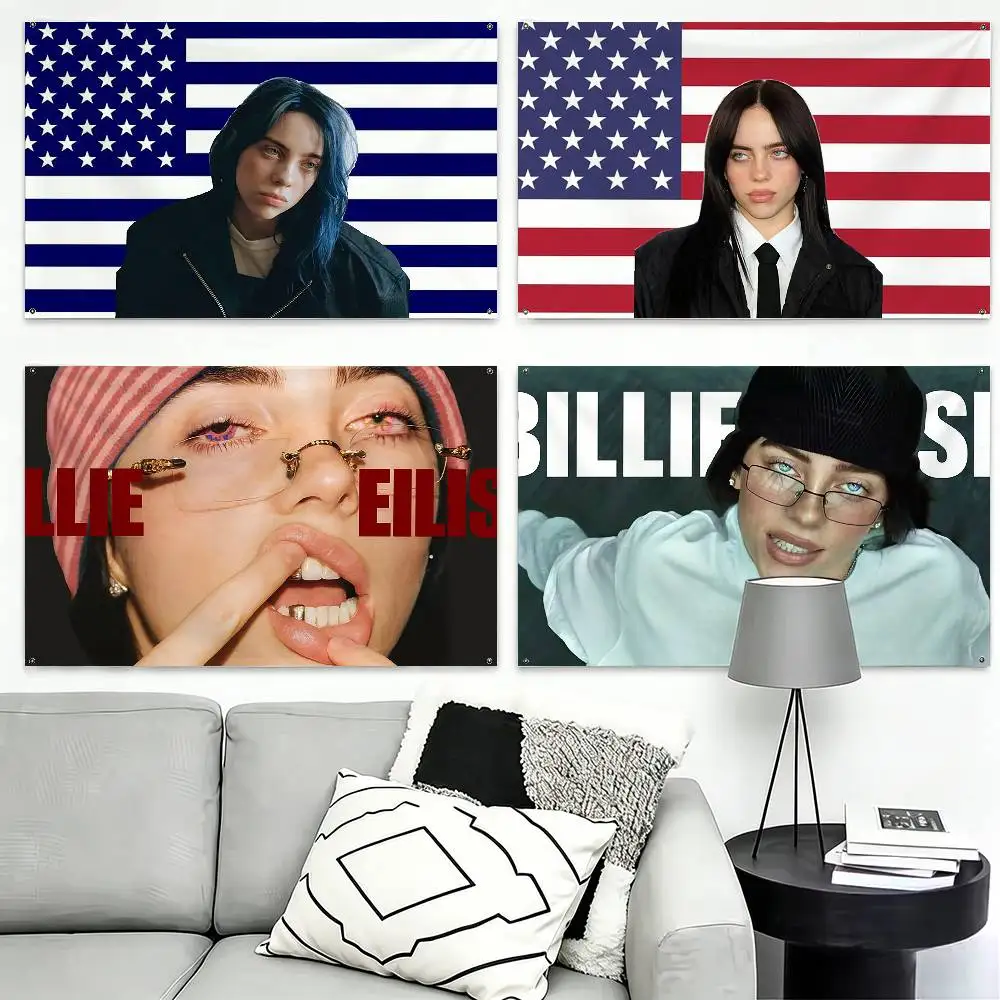 

B-Billie E-Eilish Funny Flags for Bedrooms Home Decor Items Outdoor Decors Garage Decoration Flaga